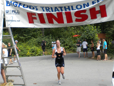 Jenn finishes! - Big Foot Triathlon - Harrison, Canada - 2009