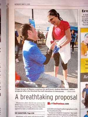 Andrea says 'Yes' after the BMO Half Marathon - Congratulations!- Vancouver, Canada - May 1, 2011