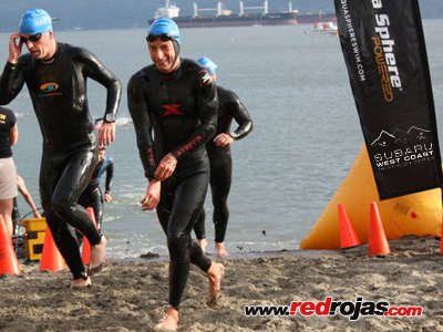 Adrian - On way to the bike transition - Subaru Intl. Tri - Vancouver - July 3, 2011