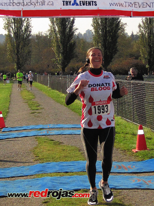 Angela finishing the Rubber Ducky 7 Miler - Burnaby, BC, Canada - October 16, 2011