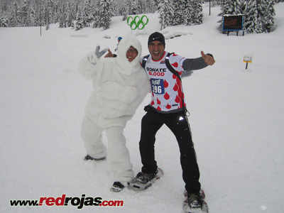 Jorge with the Yeti before the Snowshoe Race at Whistler's Olympic Park - February 18, 2012