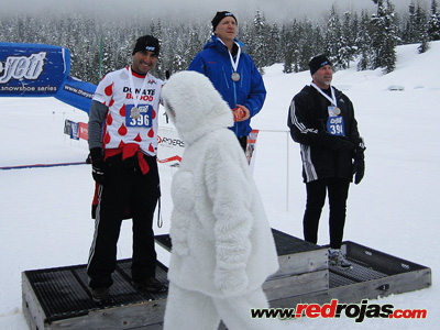 Jorge on the podium, 2nd in age category - The Yeti Snowshoe Race - Whistler, Canada - February 18, 2012