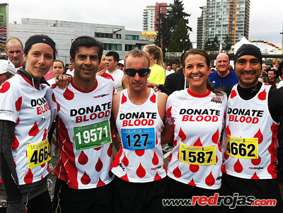 Marinanne, Akbar, Adrian, Angela and Jorge at the finish line - Vancouver Sun Run - April 15, 2012