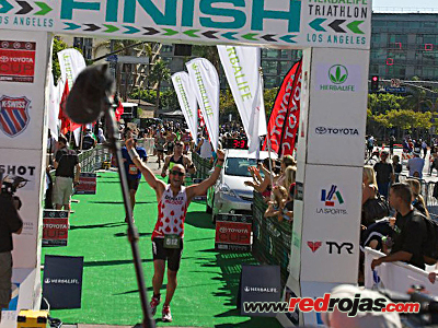 Jorge crossing the finish line - L.A. Herbalife Triathlon - L.A., California - September 30, 2012