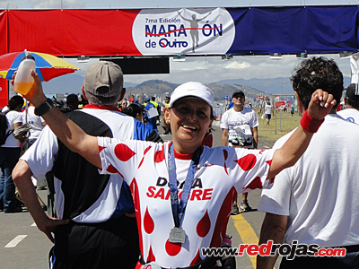 Elsa at the finish line - Quito Half Marathon - July 14, 2013
