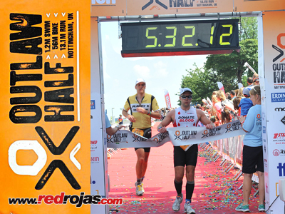 Mark finishing the Outlaw Half Ironman Triathlon - Nottingham, UK - June 1, 2014